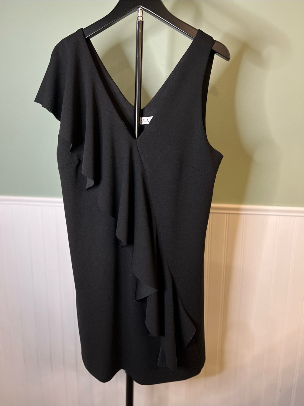 Askari Black Sheath Dress With Asymmetrical Ruffle by Askari. Size M